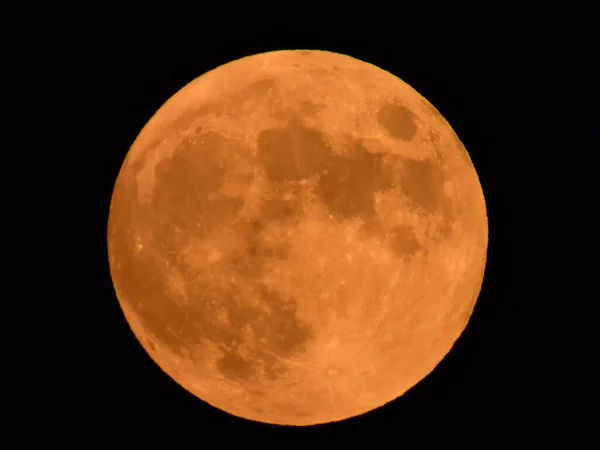 2020 July\'s Hunter moon in the dark night sky over Lakeville, Massachusetts, USA.