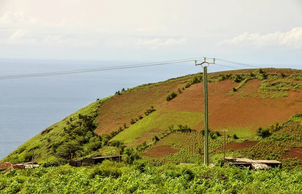 Campos Plantação Numa Encosta Montanhosa Ilha Fogo Cabo Verde — Fotografia de Stock