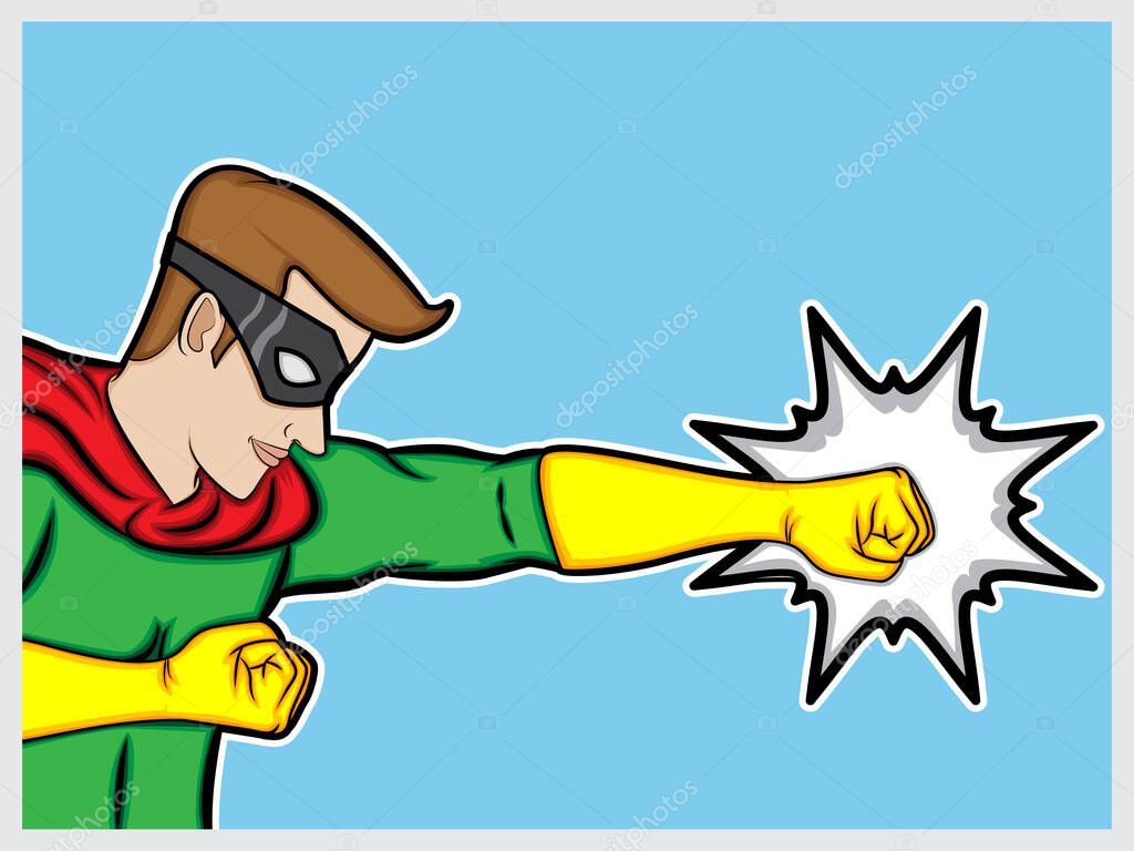 vector illustration image of a Superhero bringing out his superpowers to hit