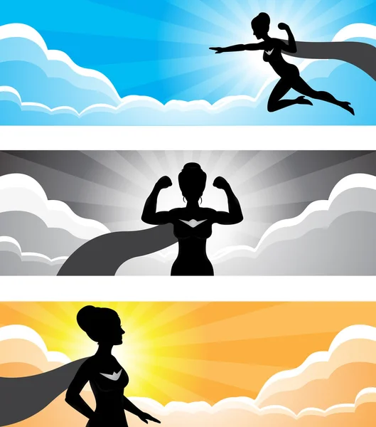 Super Hero meisje silhouet Banner Stockillustratie