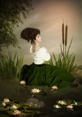 Girl and lilies clipart