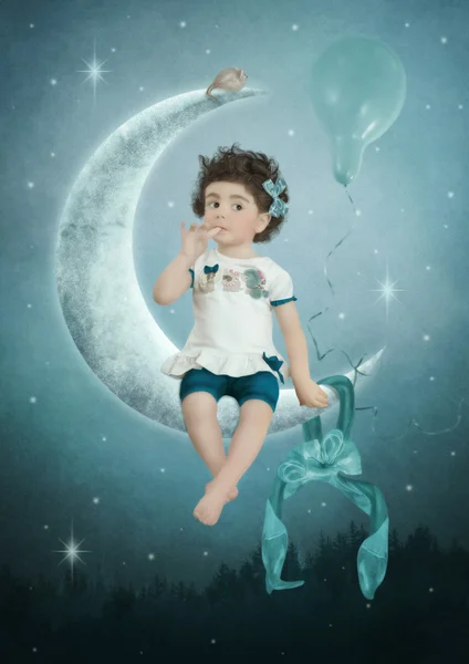Little girl on the moon — Stock Photo, Image