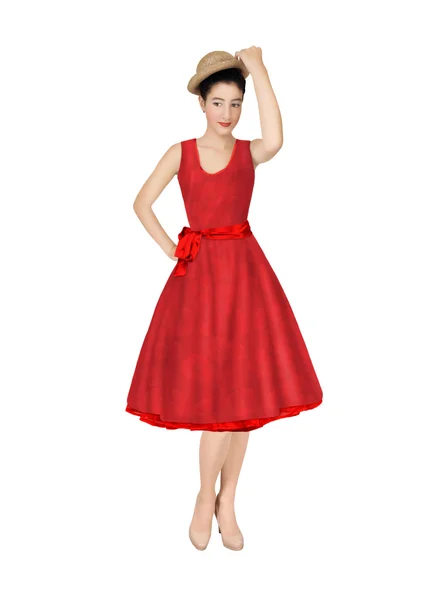 Το κορίτσι σε ένα κόκκινο φόρεμα ρετρό — Φωτογραφία Αρχείου