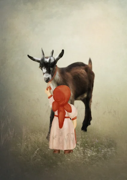 Girl and Goat — Stock Photo, Image