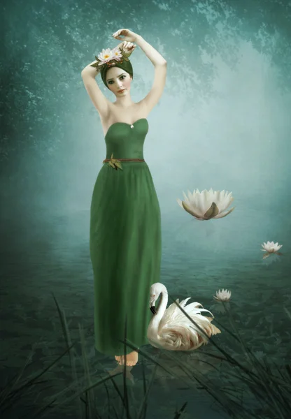 The girl and flamingos — Stock Photo, Image