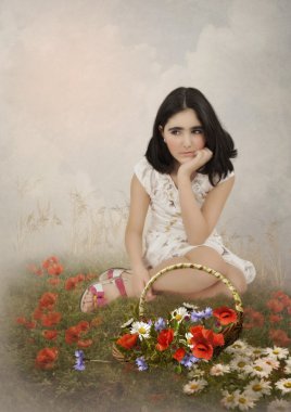 Çiçek sepeti ile kız