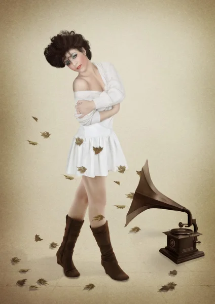 Girl and  gramophone — Stock Photo, Image
