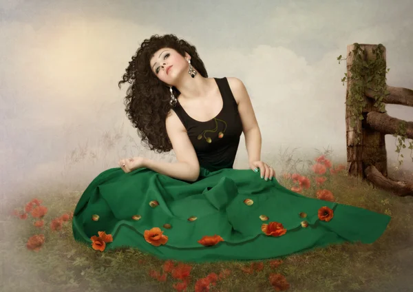 The girl in the poppy field — Stock Photo, Image