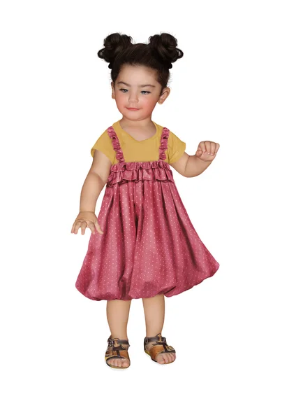Meisje van de baby in bolletjestrui sundress — Stockfoto