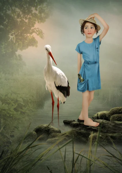 Little Girl and Crane — стоковое фото