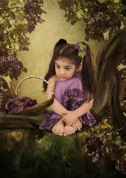 Girl with basket of grapes Stock Photo