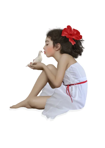 Girl and dove — Stock Photo, Image