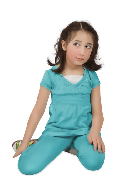Malá holčička v modrém obleku — Stock fotografie