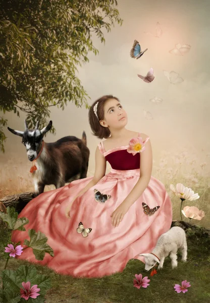 Little girl and butterflies — Stock Photo, Image