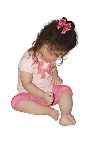 Bambina con fiocco rosa — Foto Stock