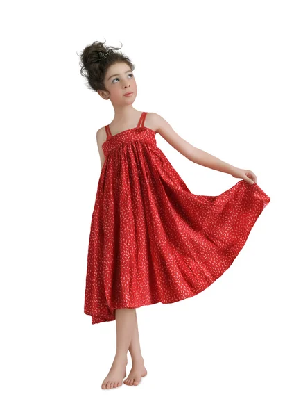 Malá holčička v červené letní šaty — Stock fotografie