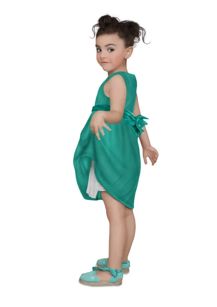 Klein meisje in blauwe jurk — Stockfoto