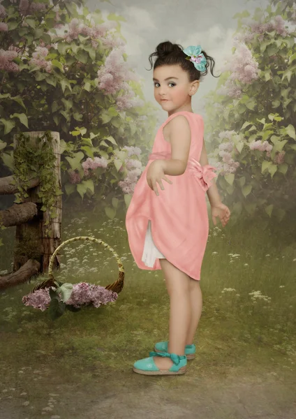 La bambina con i fiori — Foto Stock