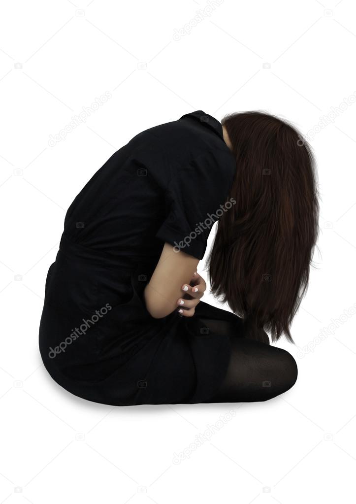 Girl with head bowed down