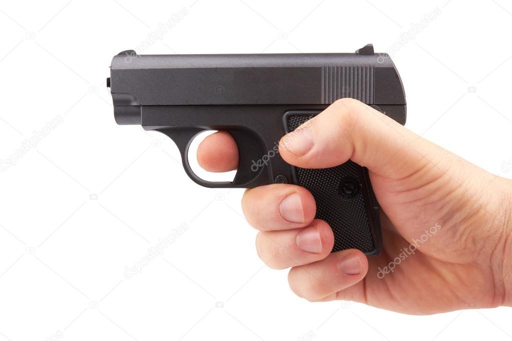 Gun in hand  on white  background