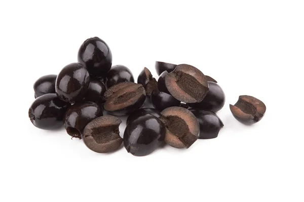 Mustia oliiveja valkoisella — kuvapankkivalokuva