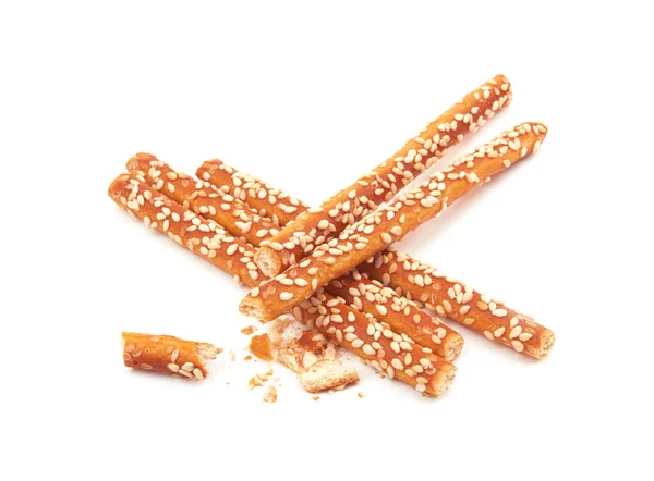 Pretzel Pinnar Belagda Sesam Isolerad Vit Bakgrund — Stockfoto