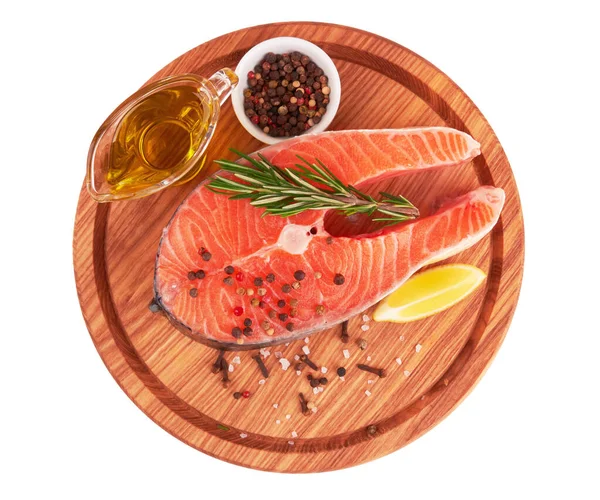 Salmon Steak Board Isolated White Background — Stock Photo, Image