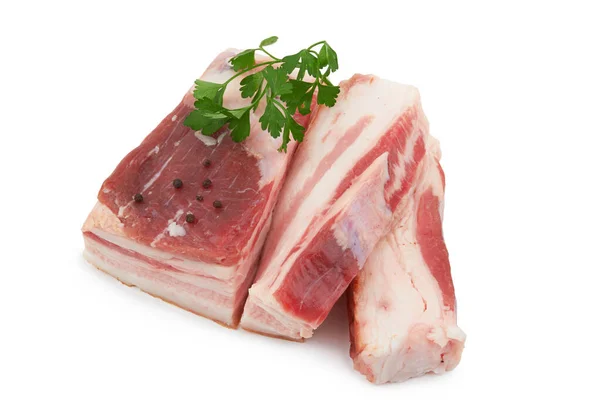 Raw Pork Belly Streaks Fat Isolated White Background — Stock Photo, Image