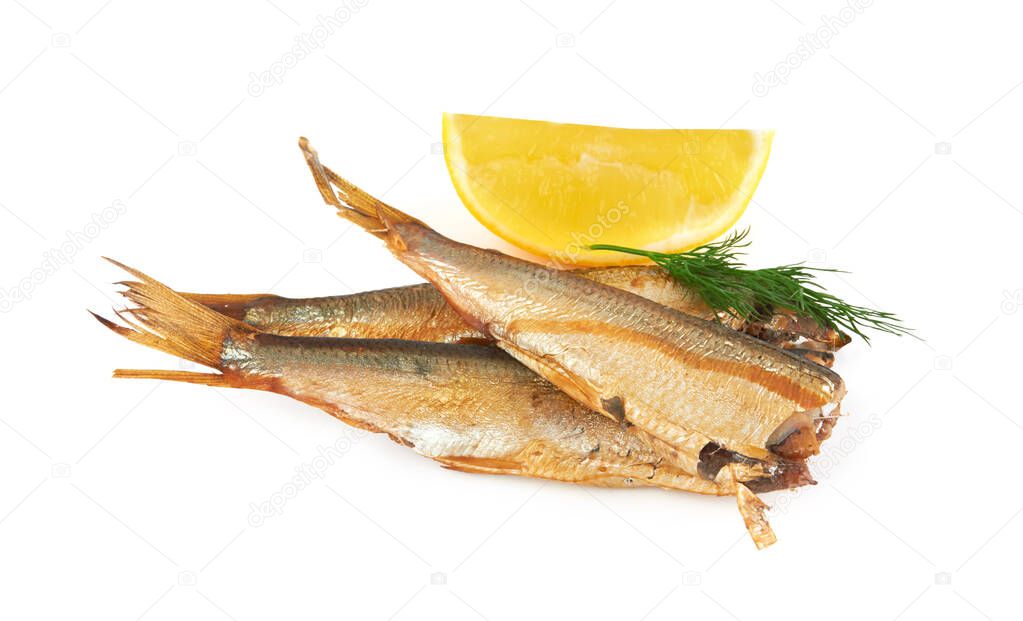 Sprats without their heads isolated on a white background