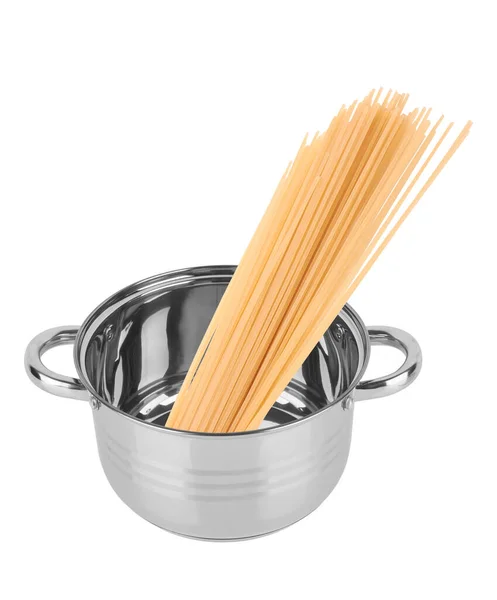 Spaghetti Einem Topf Isoliert Auf Weißem Hintergrund — Stockfoto