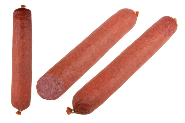 Saucisse Fumée Isolée Sur Fond Blanc — Photo