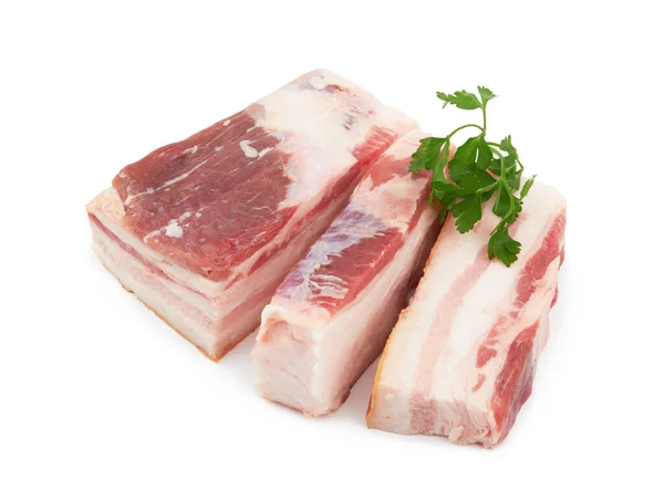 Raw Pork Belly Streaks Fat Isolated White Background — Stock Photo, Image