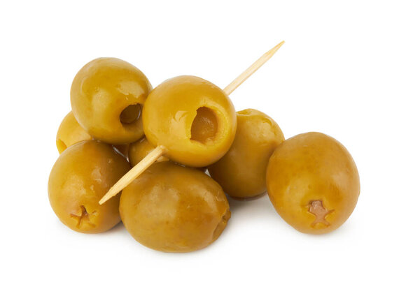 Green olives isolated on a white background