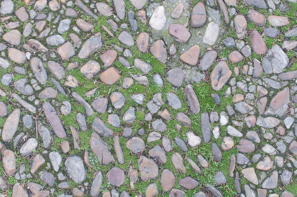 Staré skutečné texturu pozadí s kameny a trochu trávy — Stock fotografie