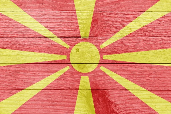 Drapelul Macedoniei pe o scândură de lemn — Fotografie, imagine de stoc