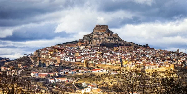 Působivý pohled na středověké vesnice Morella Castellon, Provincie Valencie — Stock fotografie