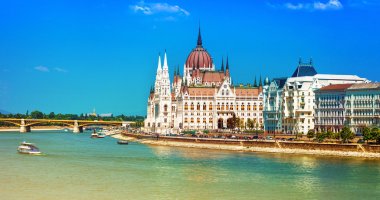 European landmarks - view of Parliament in Budapest, Hungary clipart