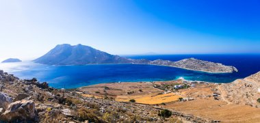 Nefes kesen panoramik Amorgos Adası. Kiklad Adaları, Yunanistan