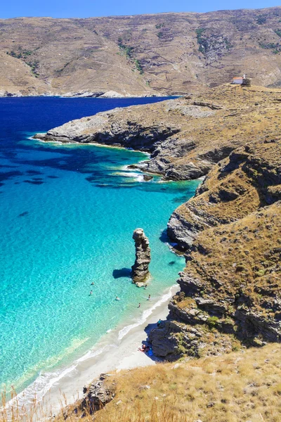 Turquoise beautiful beaches of Greece - Andros, Tis Grias To Pid — Stock Photo, Image