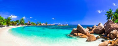 amazing tropical holidays in paradise beaches of Seychelles,Praslin. clipart