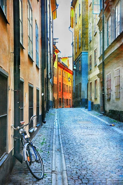 Charmante rue colorée de la vieille ville de Stockholm, Suède — Photo