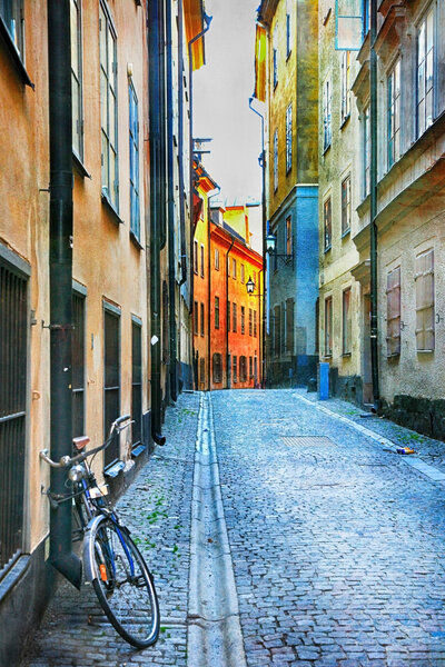Beautiful old streets of Stockholm,Sweden.
