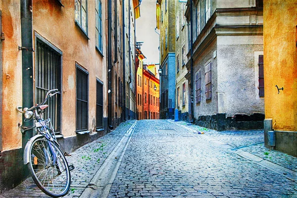 Authentische enge Gassen der Altstadt von Stockholm, süß — Stockfoto
