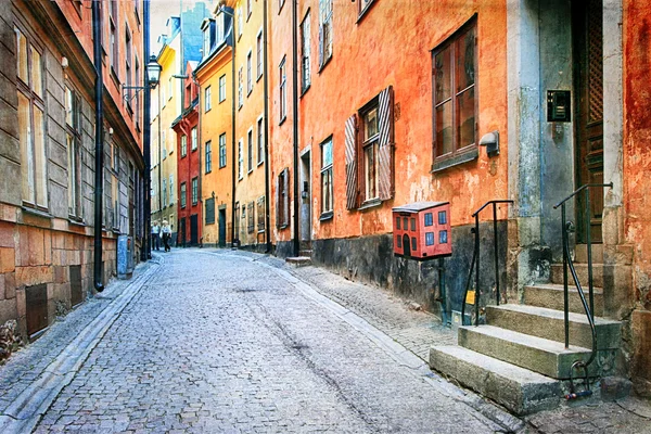 Charmiga colorfuk gatorna i gamla stan i Stockholm, Sweeden — Stockfoto