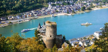 Beautiful romantic castles of Rhein river .view of Katz castle . clipart