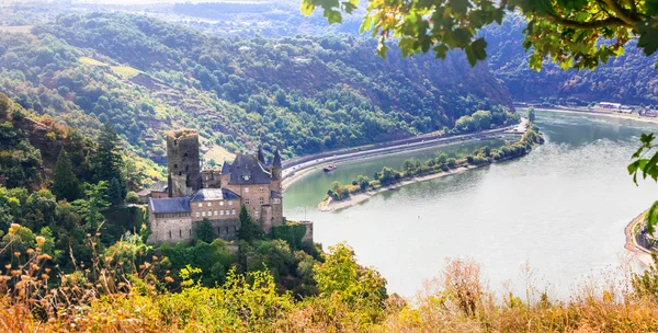 Castillos románticos - Valle del Rin. Paisaje de Alemania. Vista de Katz . — Foto de Stock