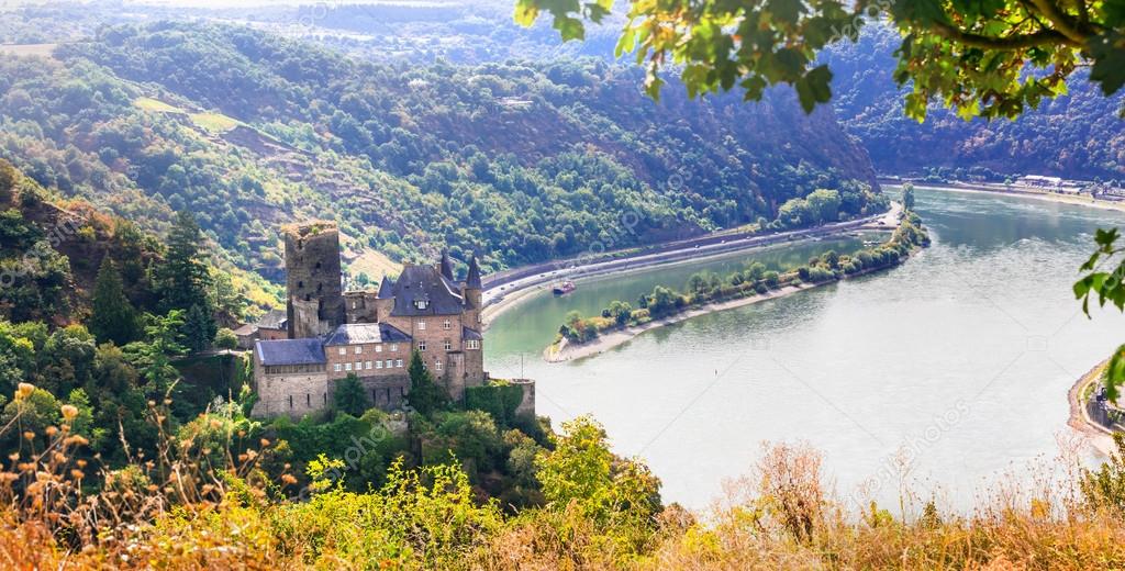 Romantic castles - Rhine valley. Scenery of Germany. View of Katz.