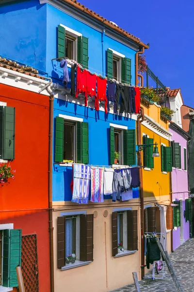 Venedik Yakınlarındaki Geleneksel Balıkçı Köyü Burano Nun Renkli Parlak Evleri — Stok fotoğraf