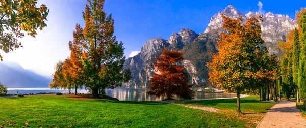 Wonderful Autumn Scenery Sunny Morning Riva Del Garda Garda Lake — Stock Photo, Image