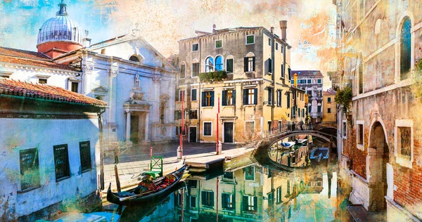 Calle Canales Venecianos Cuadro Artístico Estilo Pintura Retro Venecia Italia —  Fotos de Stock